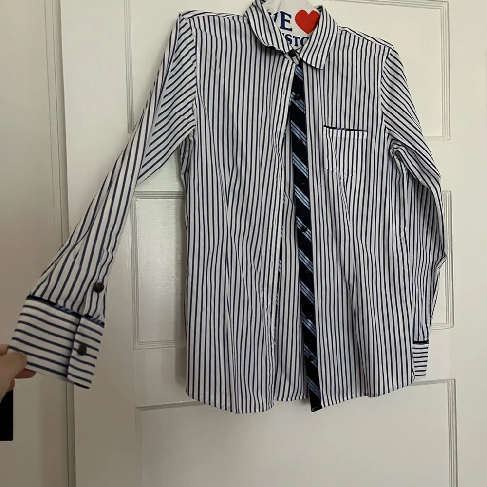 EUC Brooks Brothers red fleece button-down, size 2, blue and white stripes - Picture 2 of 7